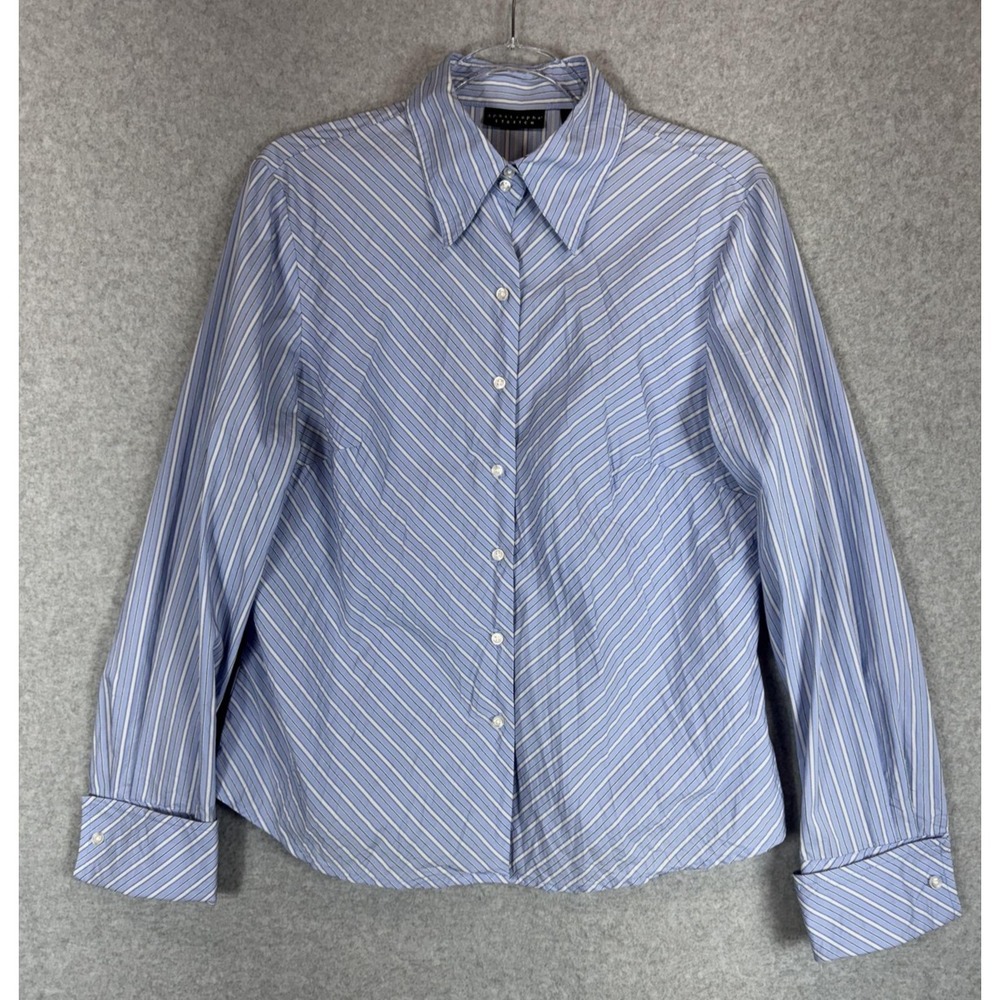 Apostrophe Stretch Shirt Womens 12 Striped Button Up Long Sleeve Career Workwear